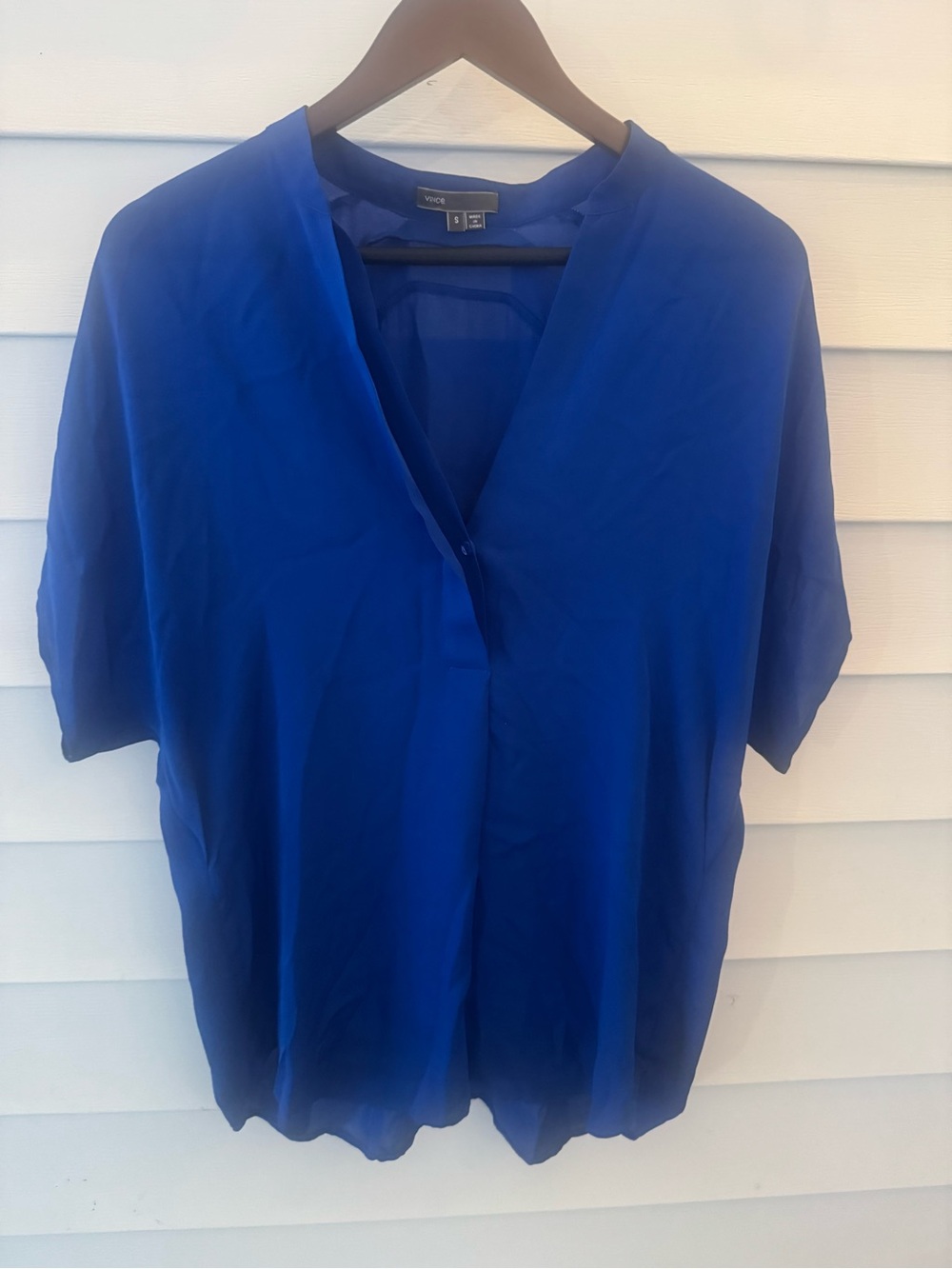 Vince Cobalt Blue V-Neck Short Sleeve Blouse